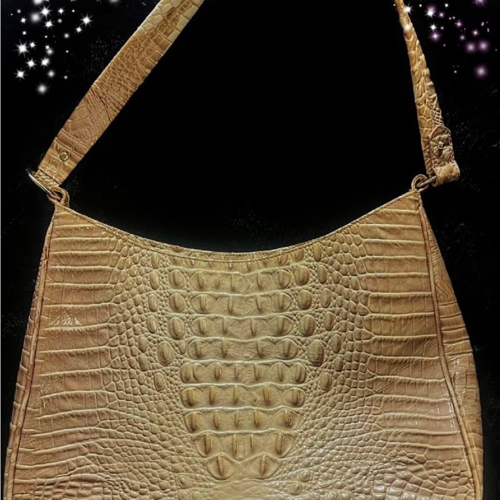 Brahmin Tan Elegant Shoulder Bag with Crocodile Texture